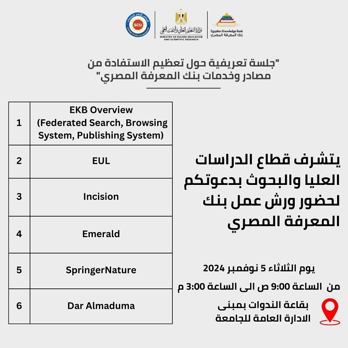 دعوة لحضور ورش عمل بنك المعرفة المصري