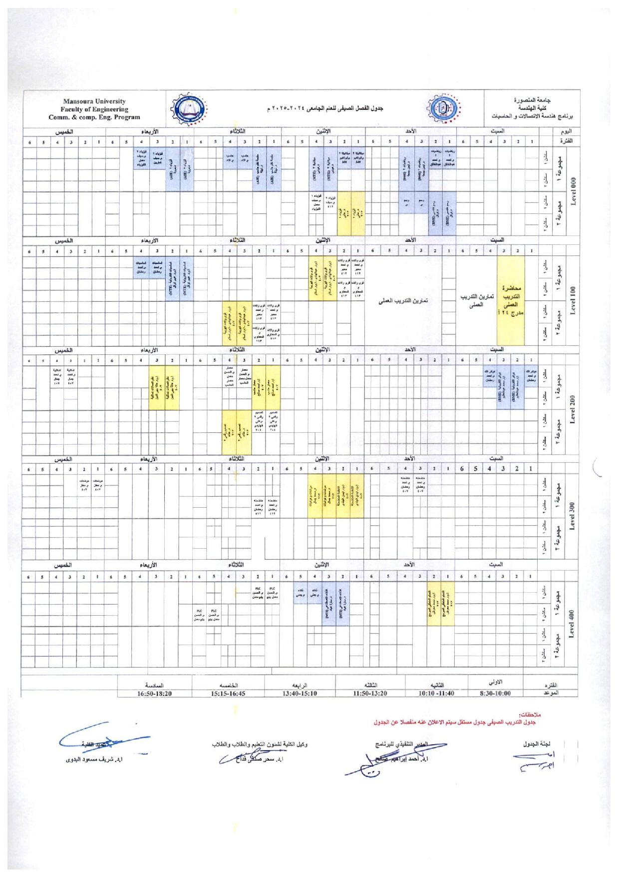 الجدول الدراسى الفصل الصيفى 2024-2025